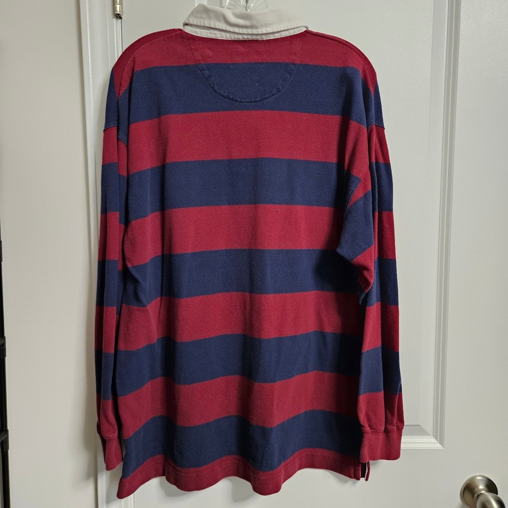 VTG St. John's Bay Rugby Shirt Mens L Red Blue Striped Long Sleeve Cotton Preppy - Picture 7 of 8